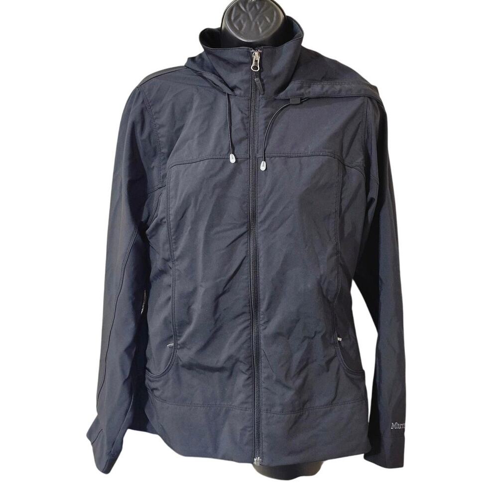 Marmot Women M Softshell Hooded Black Jacket Windbreaker Water Repellent CC-393